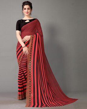 women striped saree with contrast border