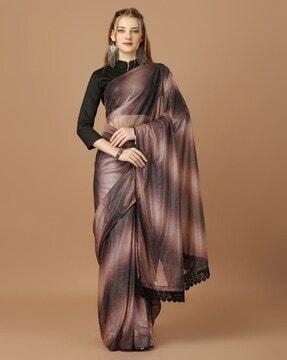 women striped saree with lace border