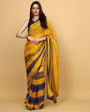 women striped saree with patch border