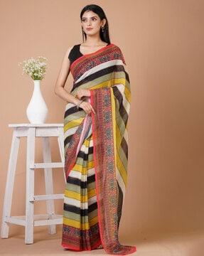 women striped saree with sequin accent