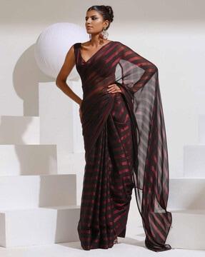 women striped saree with stitched detail