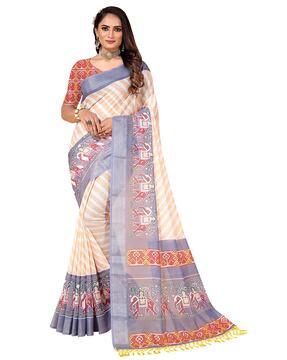 women striped saree with tassels