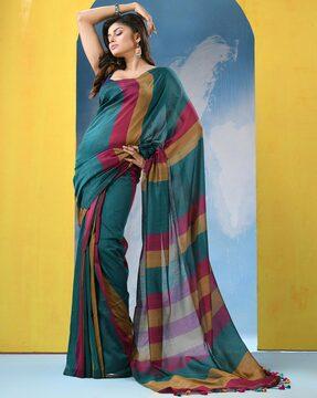 women striped saree with tassels