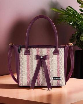 women striped satchel bag with sling strap