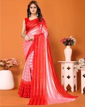 women striped satin saree