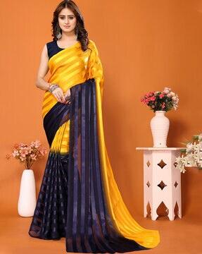 women striped satin saree