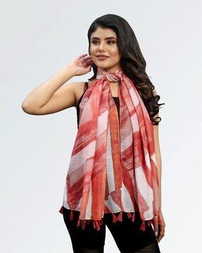 women striped scarf with tassels