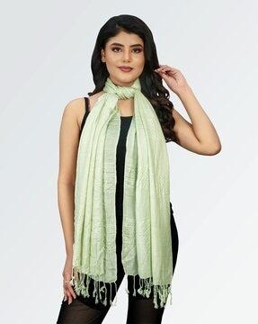 women striped scarf with tassels