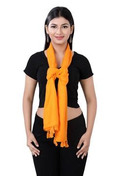 women striped scarf with tassels