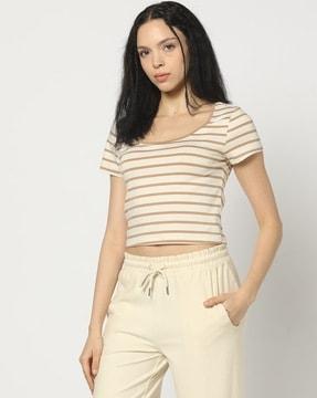 women striped scoop-neck relaxed fit t-shirt
