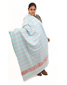 women striped shawl with fringed hem