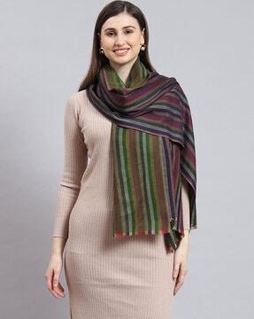 women striped shawl with fringed hem