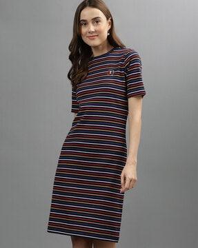 women striped shift dress with short sleeves