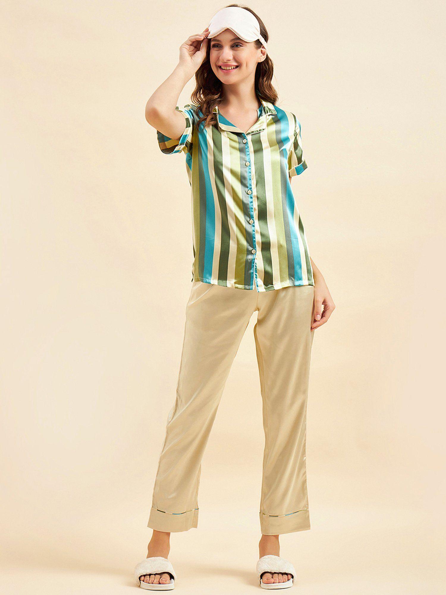 women striped shirt and pyjama ( set of 2)