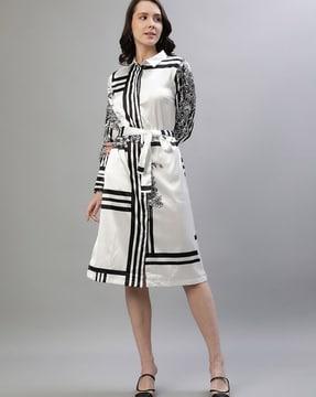 women striped shirt dress with full sleeves