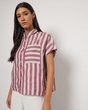 women striped shirt with extended sleeves