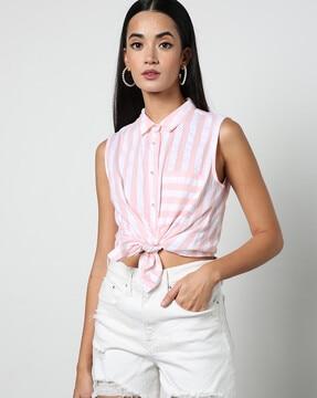 women striped shirt with patch pocket