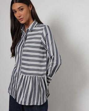 women striped shirt with spread collar