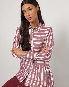 women striped shirt with spread collar