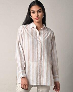 women striped shirt with spread collar