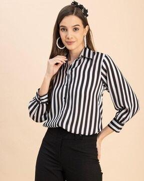 women striped shirt with spread collar