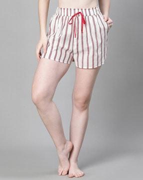 women striped shorts with elasticated drawstring waist