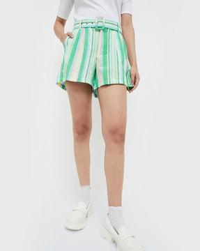 women striped shorts with insert pockets