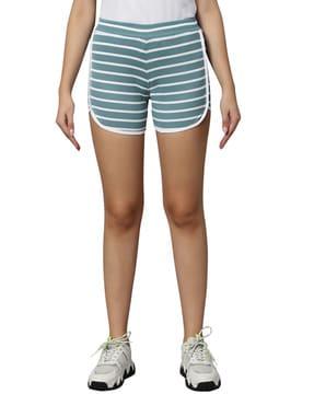 women striped shorts with mid rise waist