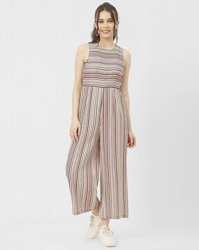 women striped sleeveless jumpsuit