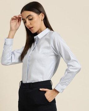 women striped slim fit cotton shirt