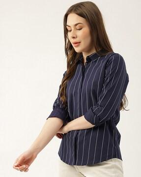women striped slim fit cotton shirt
