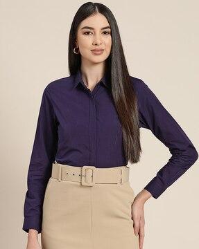 women striped slim fit cotton shirt