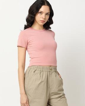 women striped slim fit crew-neck t-shirt