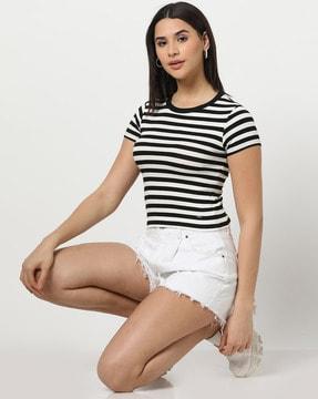 women striped slim fit crew-neck t-shirt