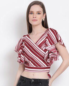 women striped slim fit crop top