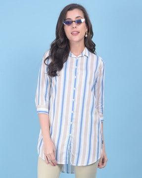 women striped slim-fit shirt with spread collar