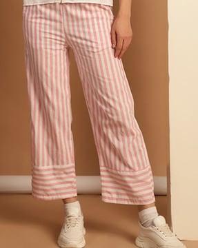 women striped slim fit trousers