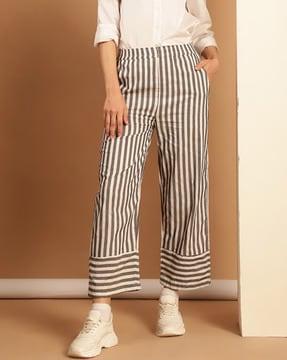 women striped slim fit trousers