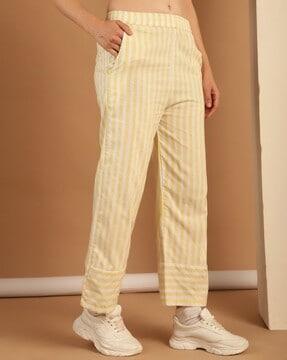 women striped slim fit trousers