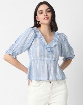 women striped slim fit v-neck top