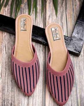 women striped slip-on mules