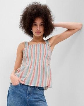 women striped smocked top