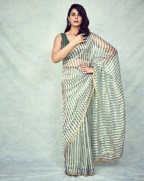 women striped soft silk saree with blouse piece
