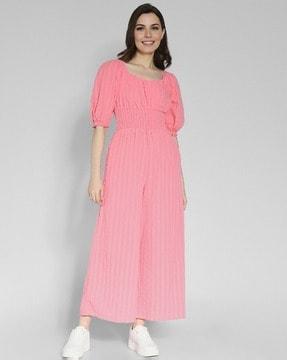 women striped square-neck jumpsuit