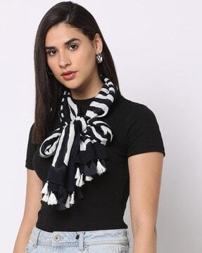 women striped stole with tassels