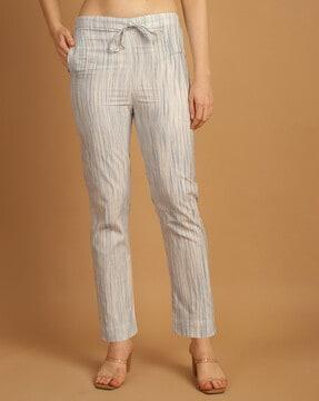 women striped straight fit flat-front pants