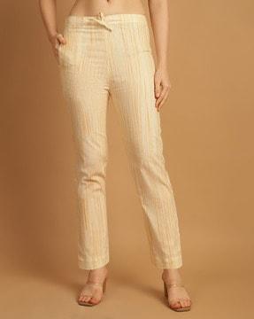 women striped straight fit flat-front pants