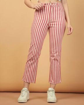 women striped straight fit flat-front trousers