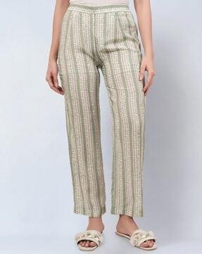 women striped straight fit pants