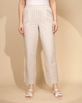 women striped straight fit pants